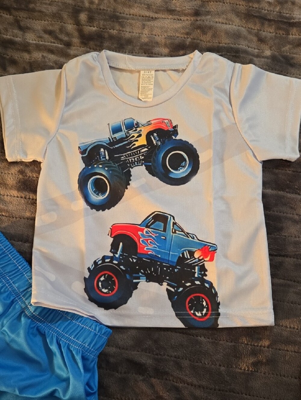 Blue Monster Truck Kids Matching Set - Short Sleeve Top & Shorts - Picture 3 of 6